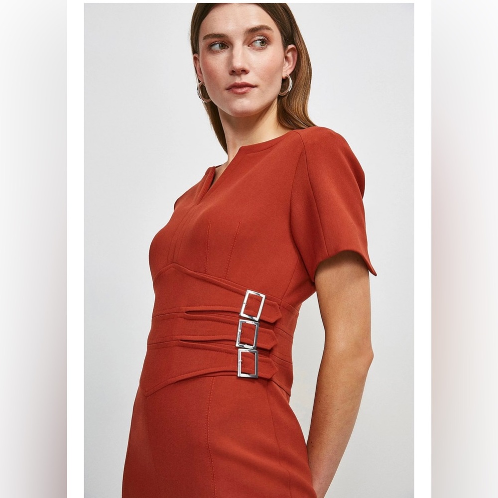 Compact Stretch Buckle Pencil Dress